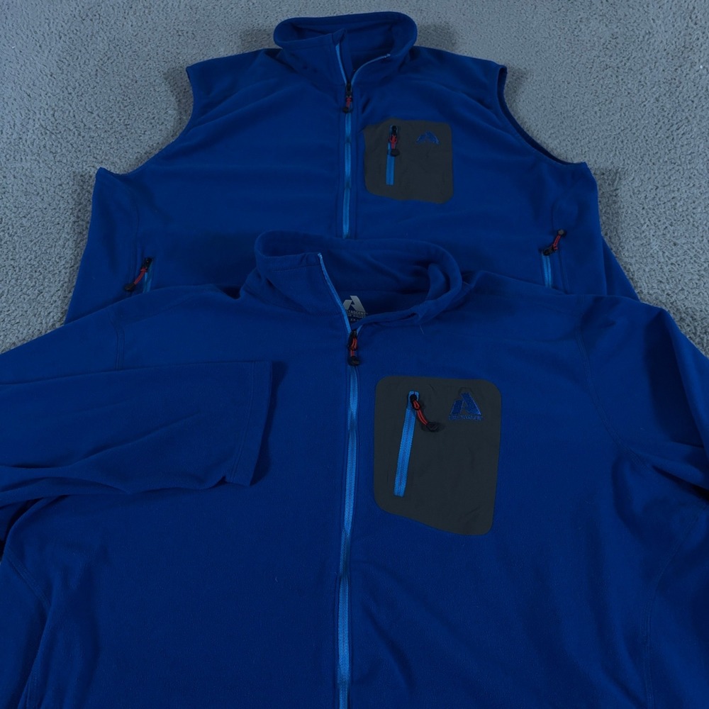 LOT OF 2 Eddie Bauer Jacket Vest Mens XXL Blue Fleece Full Zip First Ascent Hike